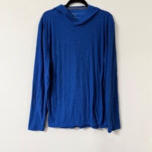 EQIP Mens Blue Space Dye Long Sleeve Performance Hooded Shirt Large